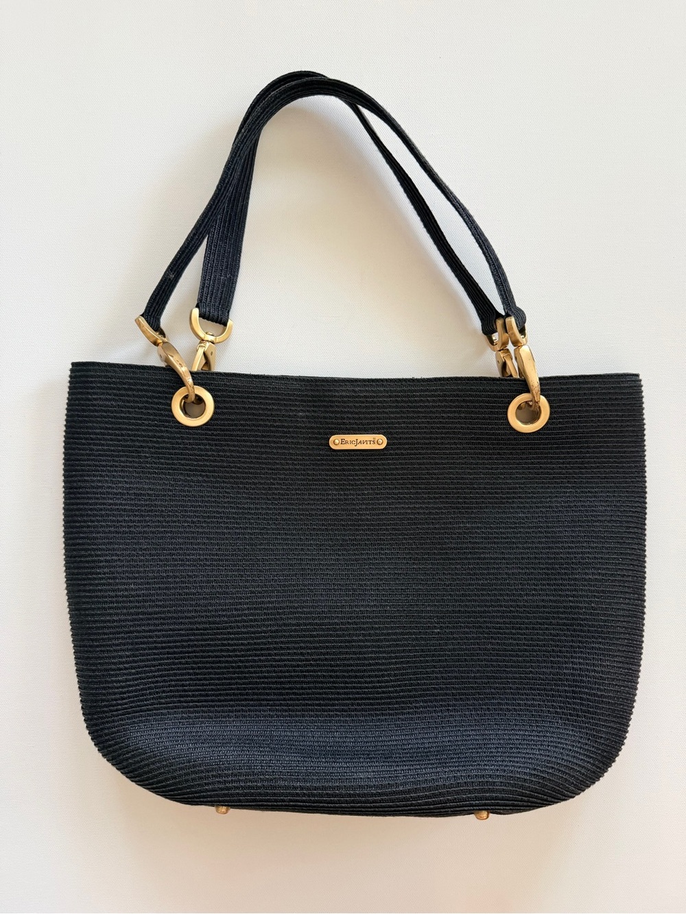Eric Javits Black Squishee Straw Shoulder Tote Bag with Gold Hardware & Dustbag - Picture 2 of 9